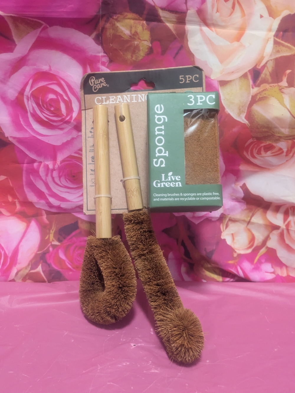 Live Green Sponge & Natural Fiber Cleaning Brushes - Brown